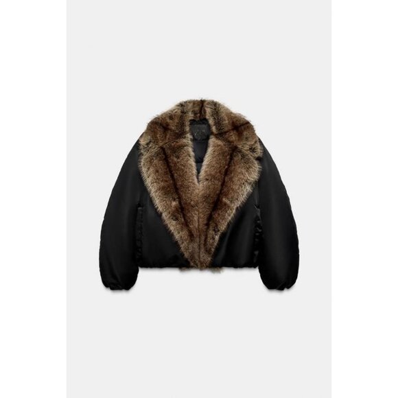 ZARA FAUX FUR COLLAR BOMBER JACKET ZW COLLECTION - Picture 1 of 8